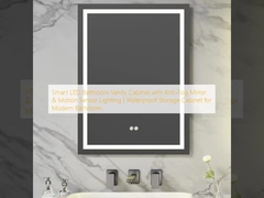 Armário de banheira inteligente de LED com espelho anti-neve e iluminação de sensor de movimento. Armário de armazenamento à prova d'água para banheira moderna.